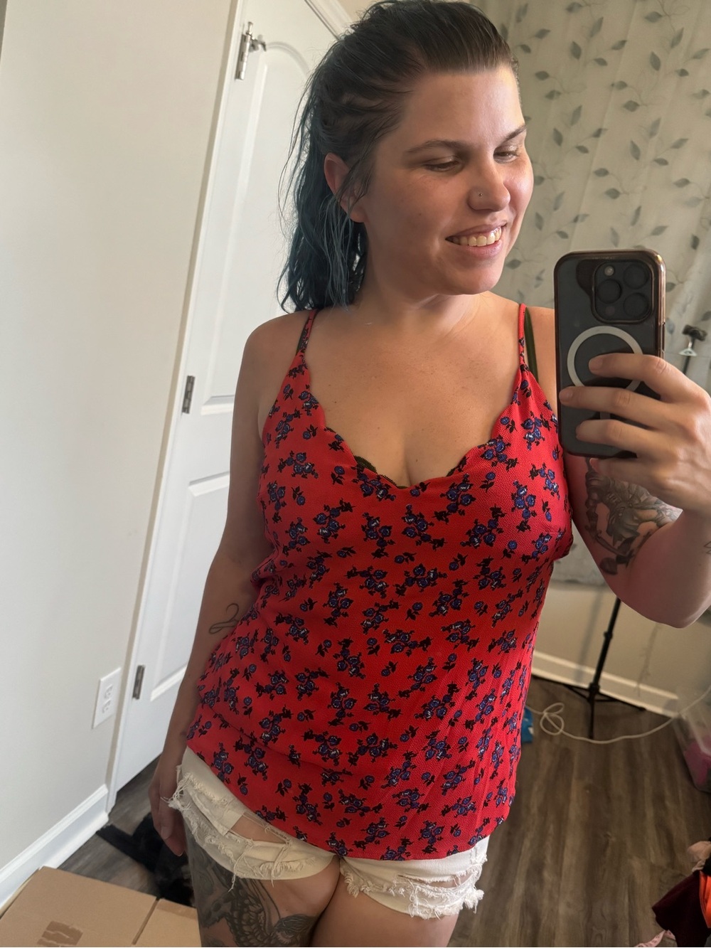 Tahari Red Floral Spaghetti-Strap Cami